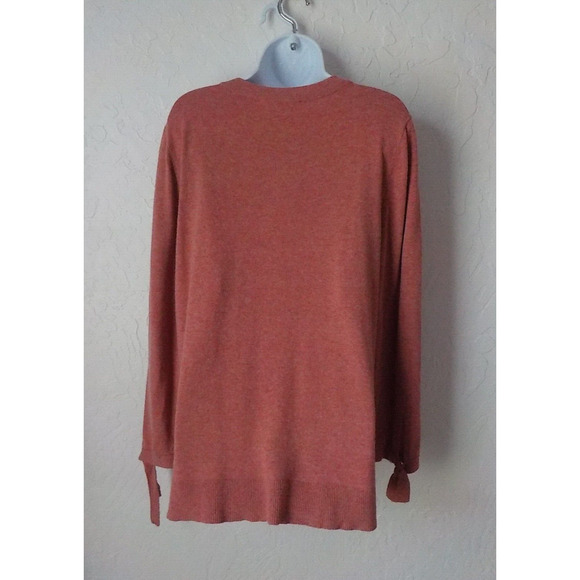 LOFT Wool Blend Pink Knit Tunic Sweater Lace Tie Cuffs Women size XL Round Neck - Picture 10 of 10